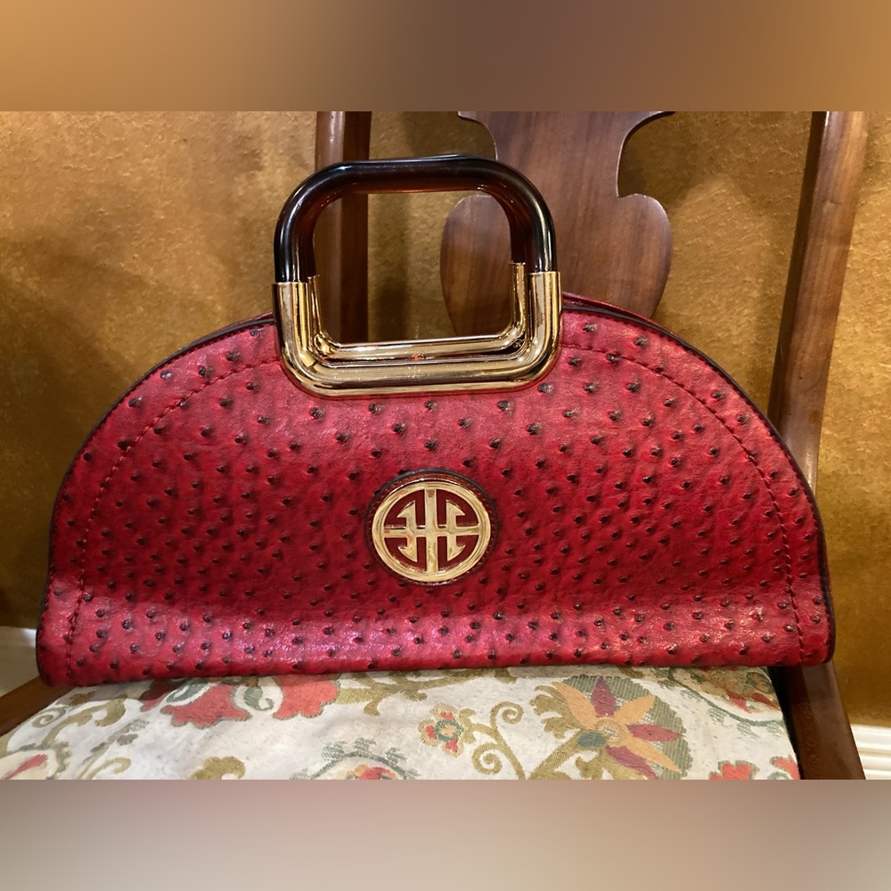 Faux ostrich print handbag with detachable strap - Picture 1 of 5